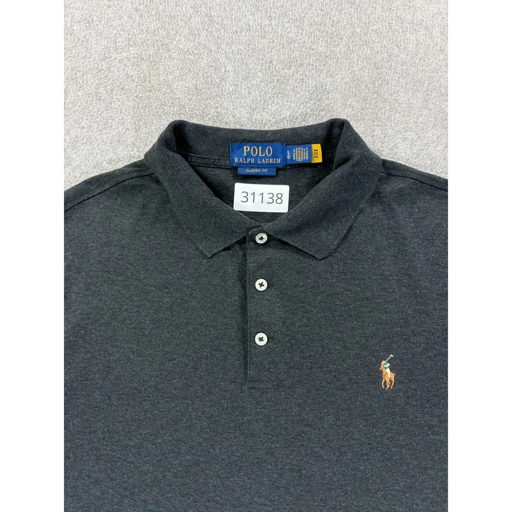 Polo Ralph Lauren Oxford Stitched Logo S/S Polo Shirt (Men's Large) Gray/Black
